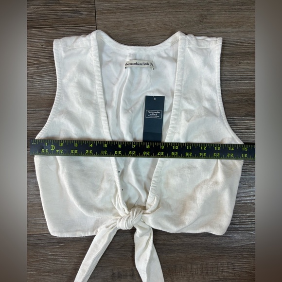 Abercrombie & Fitch Linen Blend Cream White Tie Front Crop Top XXS NWT - Picture 6 of 10